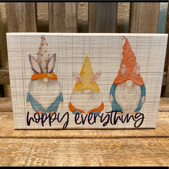 Easter Gnome Decor For Tier Trays, Small Easter Gnome Wood Sign Hoppy Easter - Picture 3 of 10